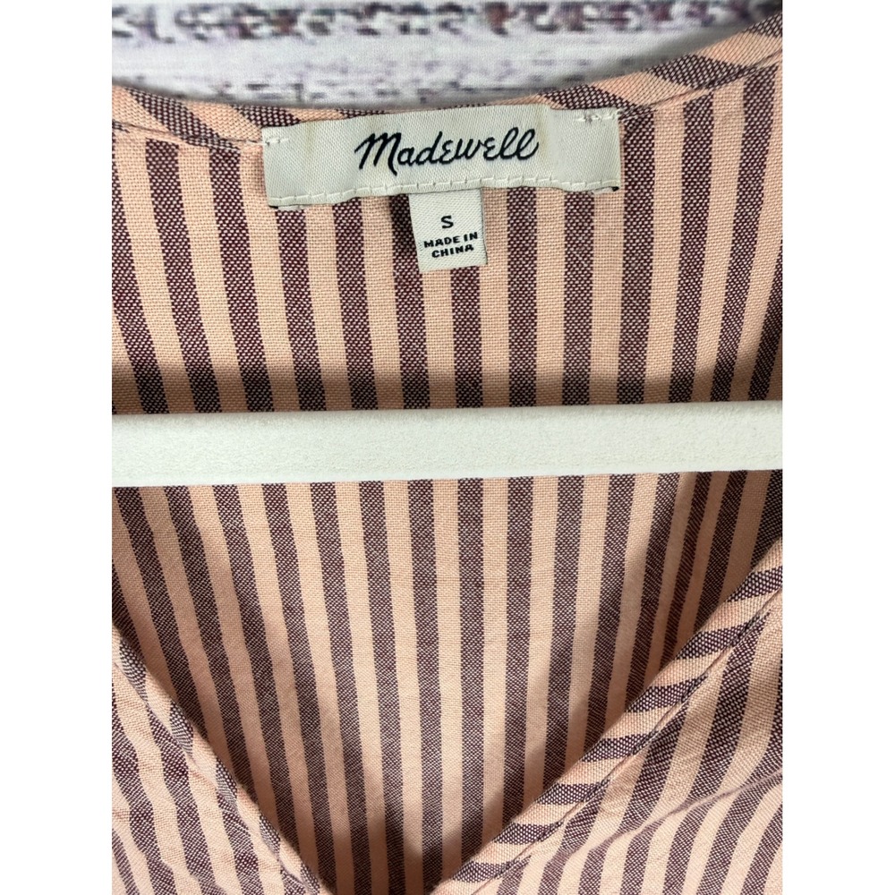 Madewell Pink Brown Striped Wrap Peplum Top S - Picture 4 of 6